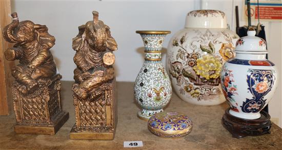 Cloisonne vase, Masons jar etc